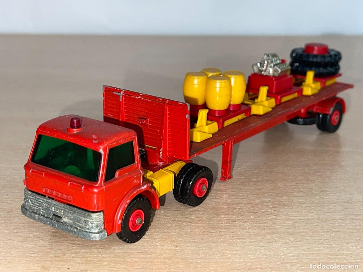 Coches a escala Matchbox: 733 Antiguo cami&oacute;n Lesney Matchbox King Size Ford Tractor Tasker Transporter N&ordm; K-20 a&ntilde;os 60 England