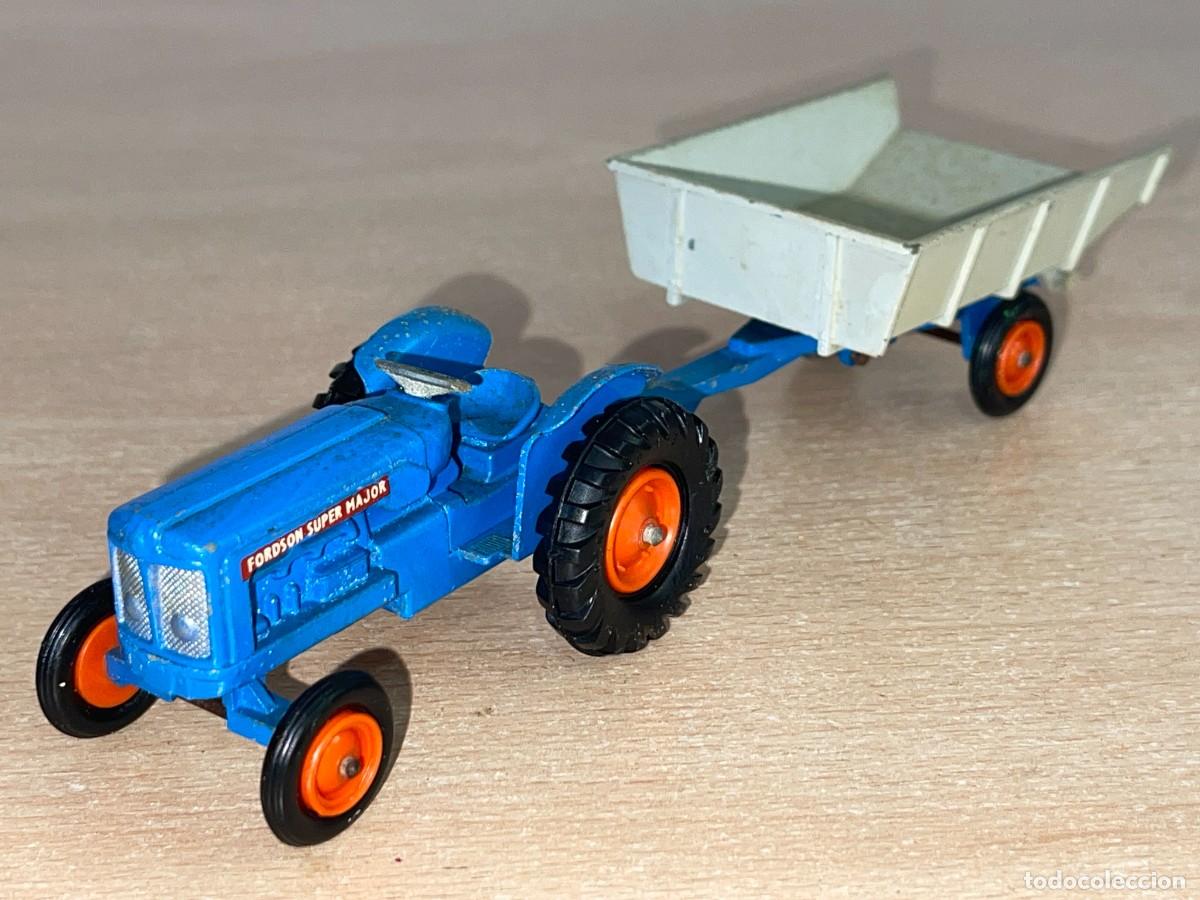 Coches a escala Matchbox: 746- Antiguo tractor Lesney Matchbox King Size Fordson Tractor azul + Whitlock Trailer N&ordm; 11 a&ntilde;os 60