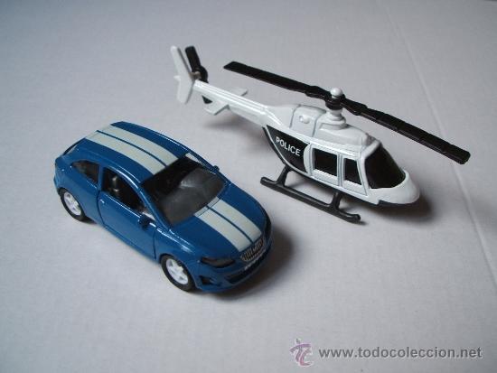 Coches a escala: seat ibiza cupra 2009 de guisval y helicoptero police de maisto, escala 1:64 aprox