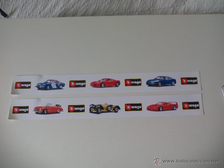 Coches a escala: Lote de dos pegatinas de Burago. Coches miniatura. Pegatina