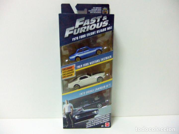 Coches a escala: PACK 3 COCHES FAST & FURIOUS &copy; 2016 MATTEL - FORD ESCORT MUSTANG FASTBACK 1970 DODGE CHARGER R/T CAR