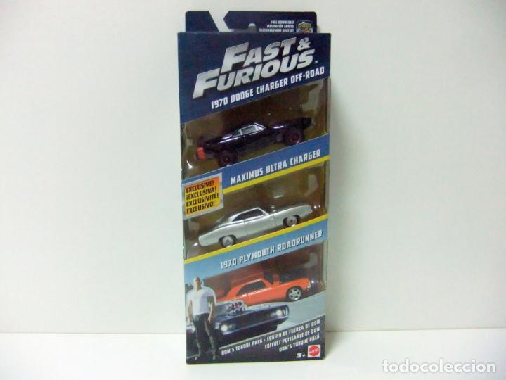 Coches a escala: PACK 3 COCHES FAST & FURIOUS - DODGE CHARGER , MAXIMUS ULTRA , PLYMOUTH ROADRUNNER MATTEL COCHE DOM