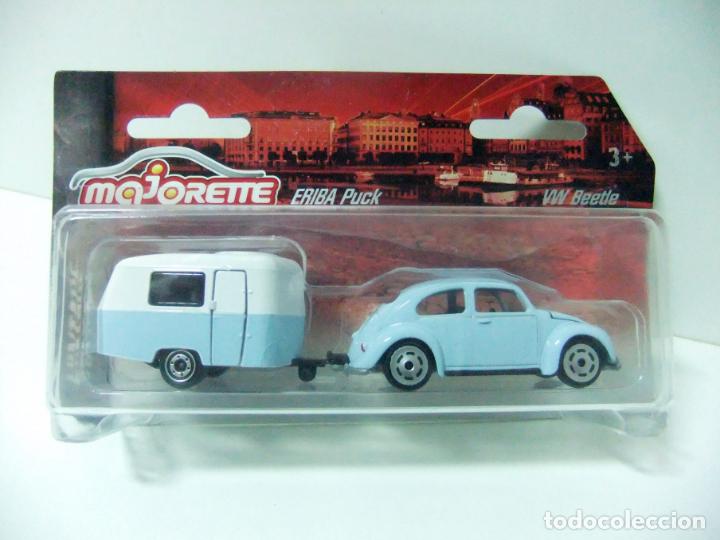 Majorette 212052014 VW Beetle escarabajo/con Eriba azul/blanco caravanas 