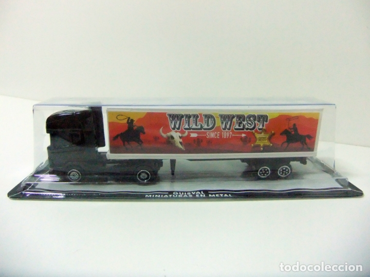 Coches a escala: CAMI&Oacute;N SCANIA TRAILER WILD WEST SINCE 1897 - GUISVAL ESCALA 1:87 - JUGUETE REMOLQUE SALVAJE OESTE
