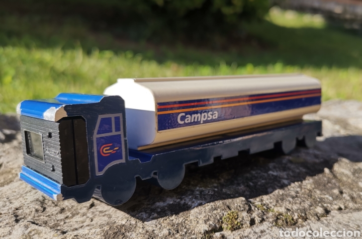Coches a escala: RARO Cami&oacute;n CAMPSA met&aacute;lico - Pisapapeles con Reloj - 17x4,5cm 535g - A&ntilde;os 80