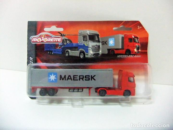 Coches a escala: CAMI&Oacute;N MERCEDES BENZ ACTROS MAERSK TRAILER CONTENEDOR - MAJORETTE TRANSPORTER ESCALA 1:87 CONTAINER