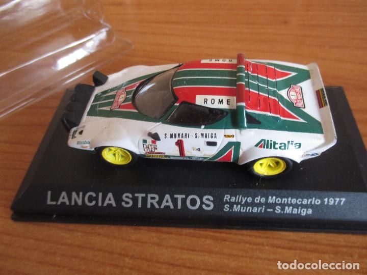 Coches a escala: MAQUETA COCHE EN PEANA: LANCIA STRATOS ,RALLYE DE MONTECARLO 1977( S. Munari -S. Maiga) FALTA 1 FARO