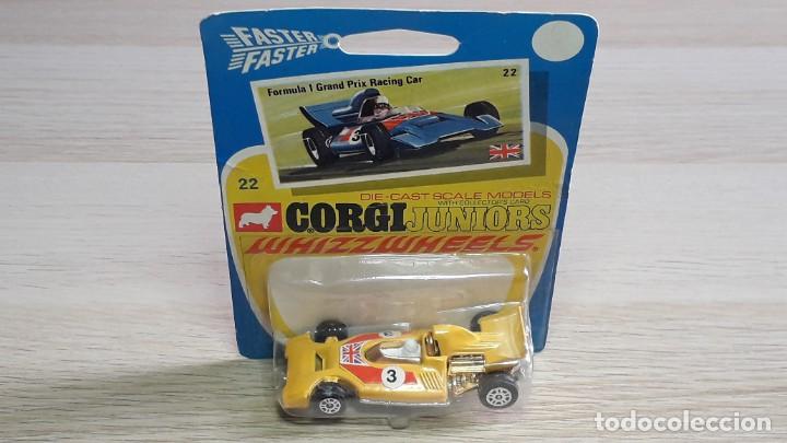 Coches a escala: F&oacute;rmula 1 Grand Prix Racing Car # 22, metal, esc. 1/64, Corgi Juniors, Great Britain, a&ntilde;o 1975.