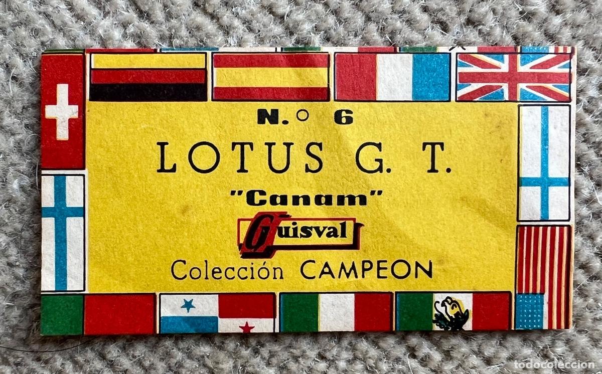 Coches a escala: Etiqueta autom&oacute;vil Lotus G. T. Canam - N&deg; 6 - Guisval - Colecci&oacute;n Campe&oacute;n