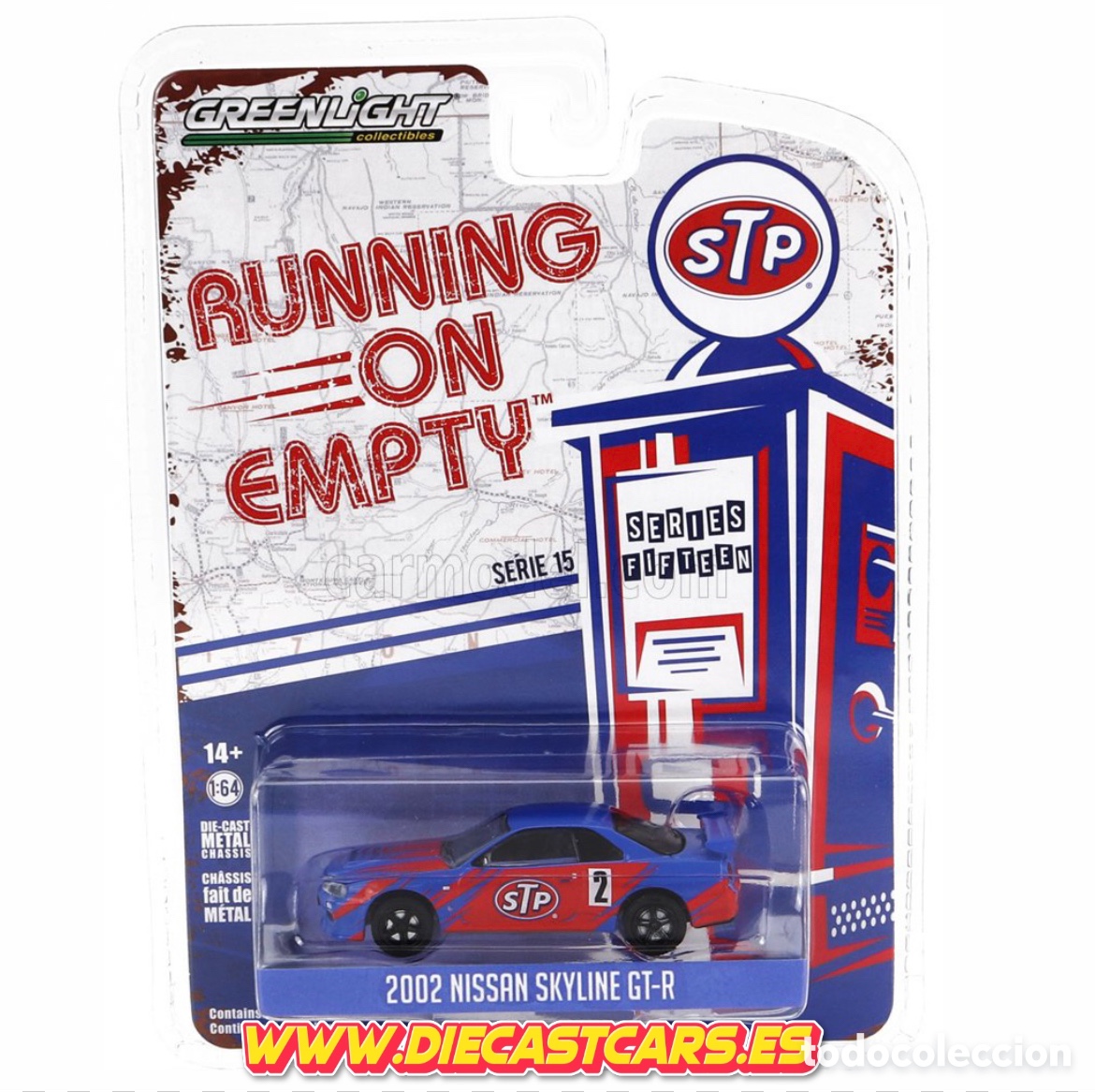 Coches a escala: Greenlight 2002 NISSAN SKYLINE GT-R STP Serie Running on Empty Limited Edition Diecast escala 1:64