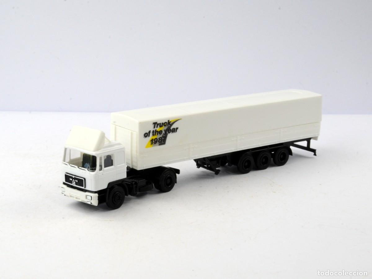 Coches a escala: Herpa Escala 1:87 H0 Cami&oacute;n Articulado MAN F90 Truck of the Year 1987 Impecable con Caja