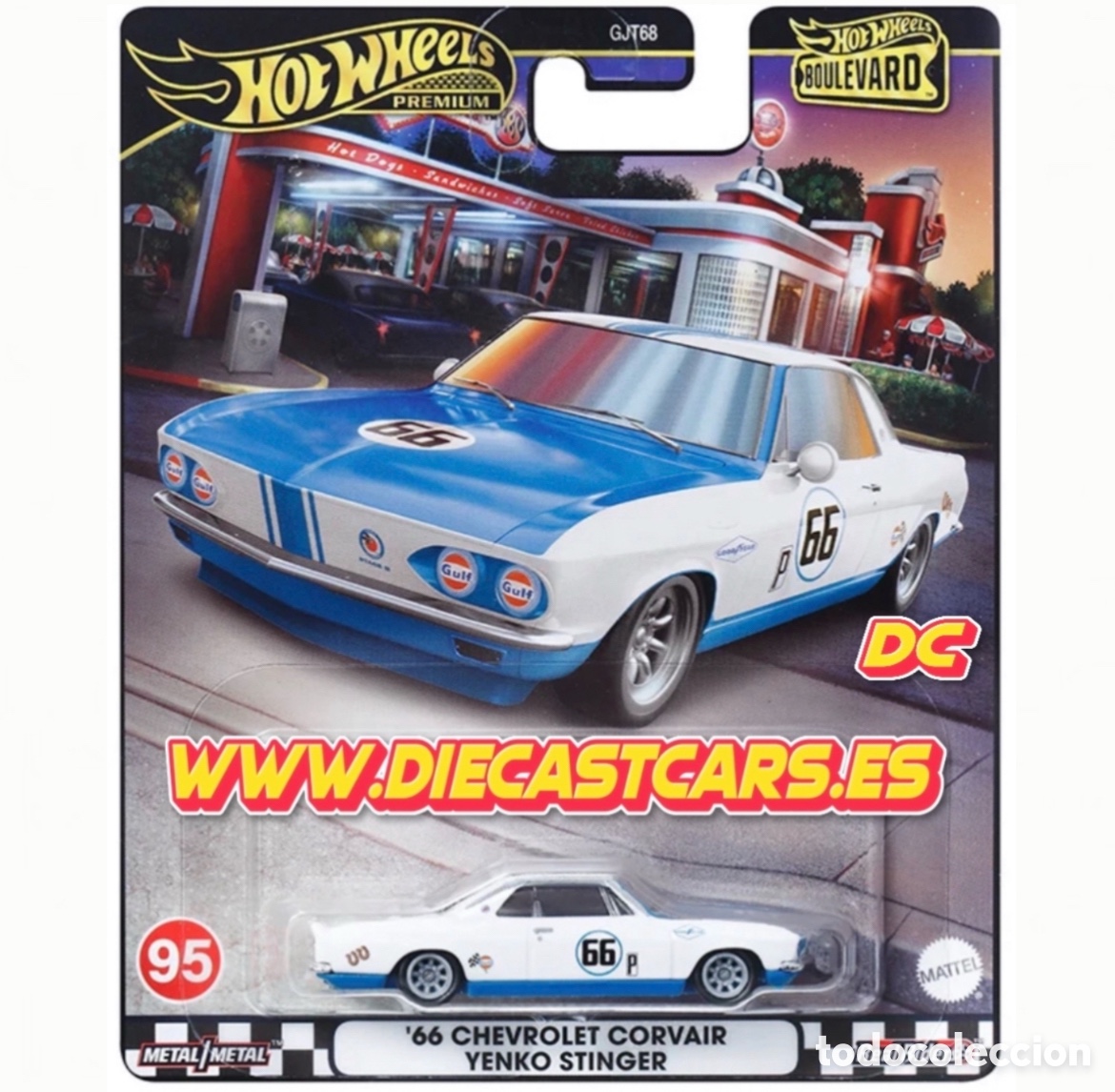 Coches a escala: Hot Wheels Premium &acute;66 CHEVROLET CORVAIR YENKO STINGER Gulf Serie Boulevard #95 Real Riders 1:64