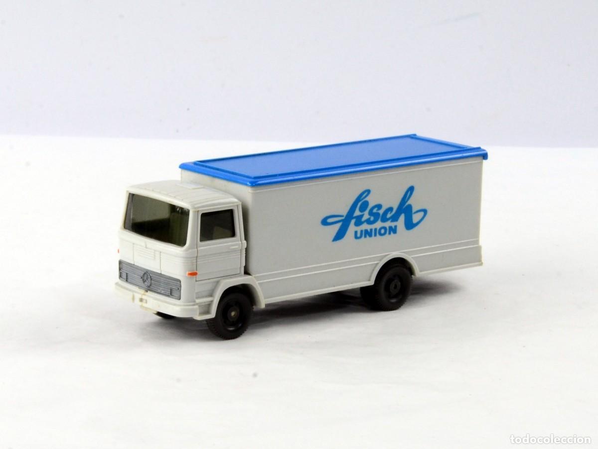 Coches a escala: Wiking Escala 1:87 H0 Antiguo Cami&oacute;n Mercedes Benz LP1317 Fisch Union 1972 - 74