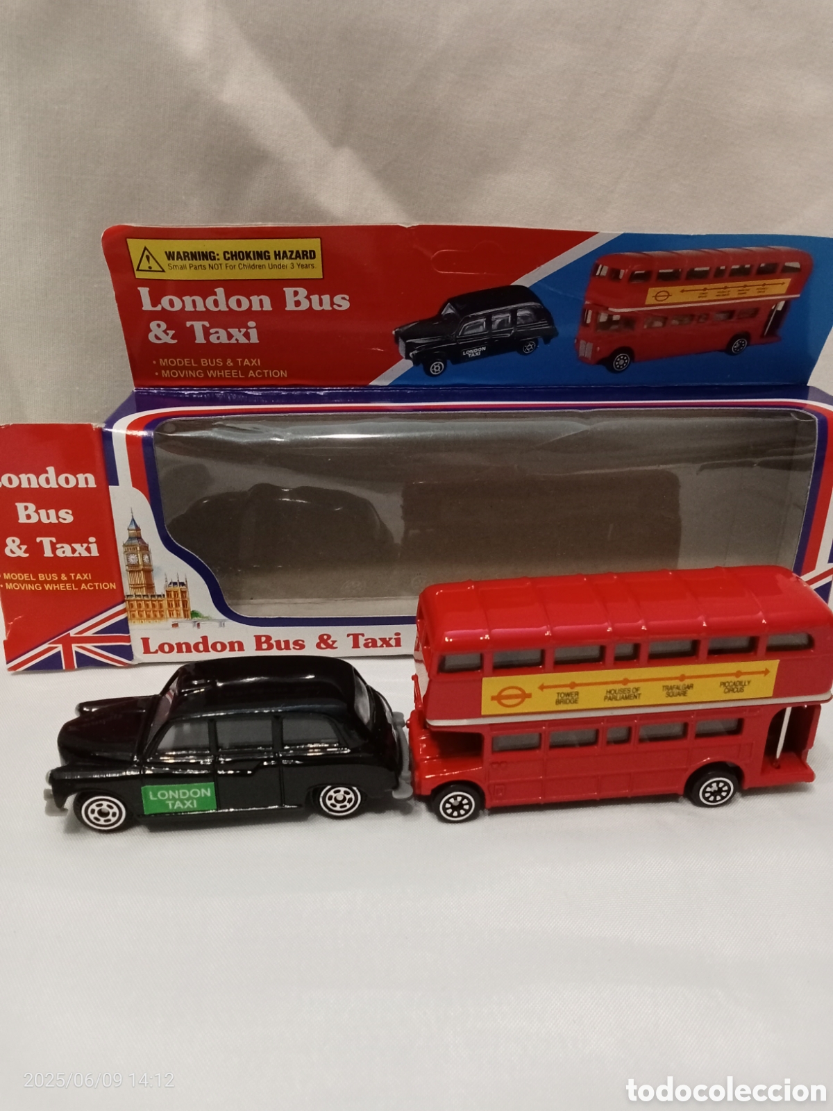 Carros em escala: AUTOBUS DE LONDRES Y TAXI CL&Aacute;SICO CON LICENCIA OFICIAL 3 PULGADAS
