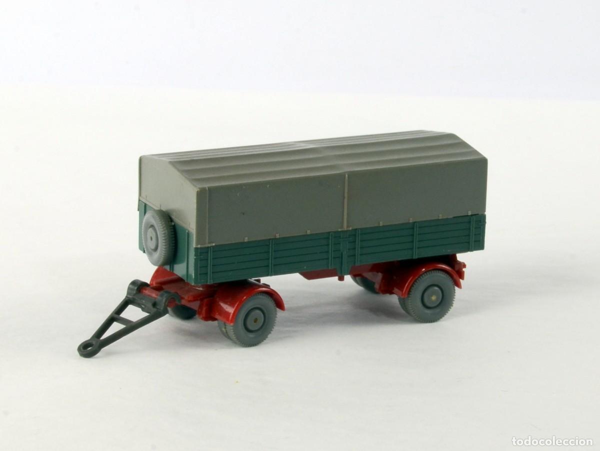 Coches a escala: Wiking 1:87 H0 Antiguo Remolque Tipo 8 de 2 Ejes y Ruedas Gemelas con Enganche Verde 1966 - 79
