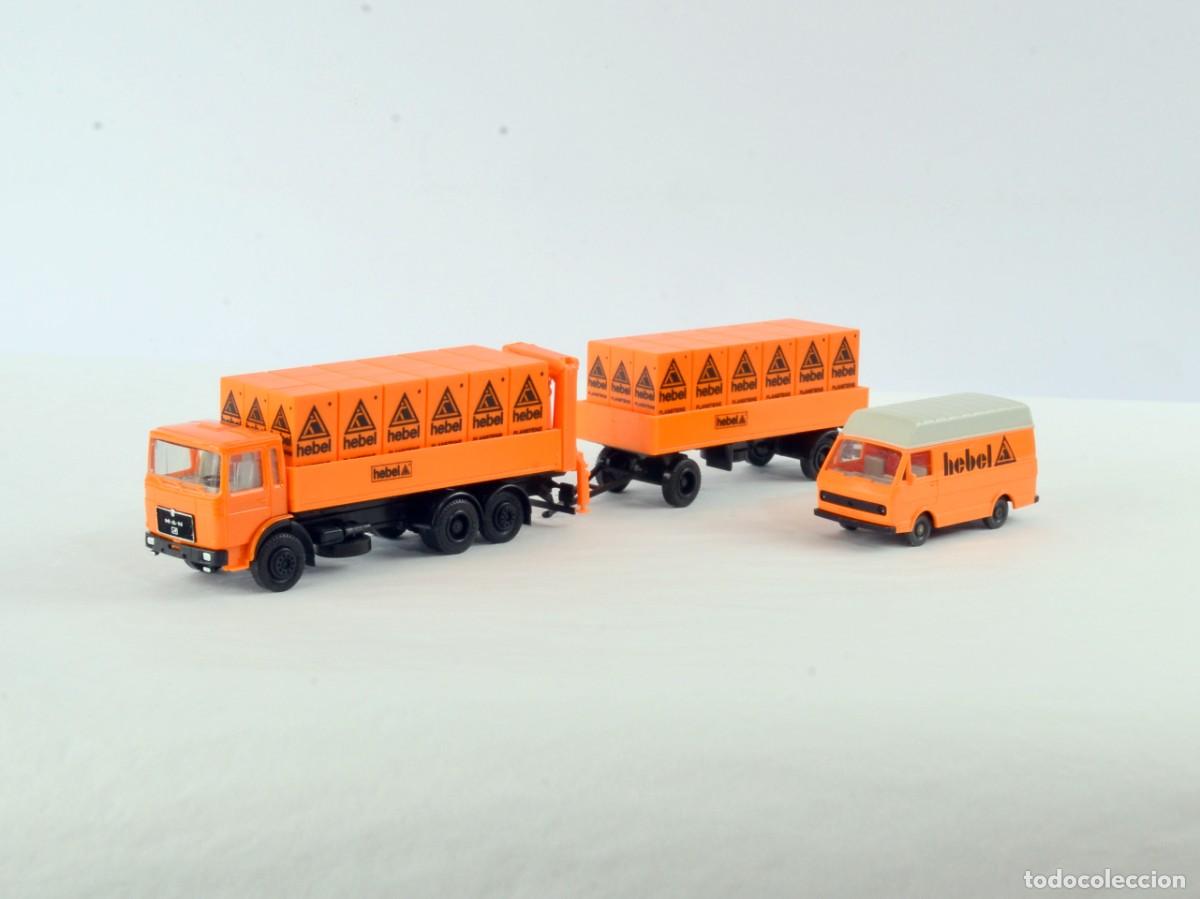 Coches a escala: Herpa Wiking Escala 1:87 H0 MAN F90 Gr&uacute;a y Pluma Volkswagen LT Hebel con Cajas