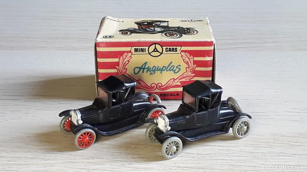 Coches a escala: 2 x Ford T # 68, pl&aacute;stico esc. 1/86 H0 1/87, Anguplas Minicars Mini-cars Spain, original 1961.
