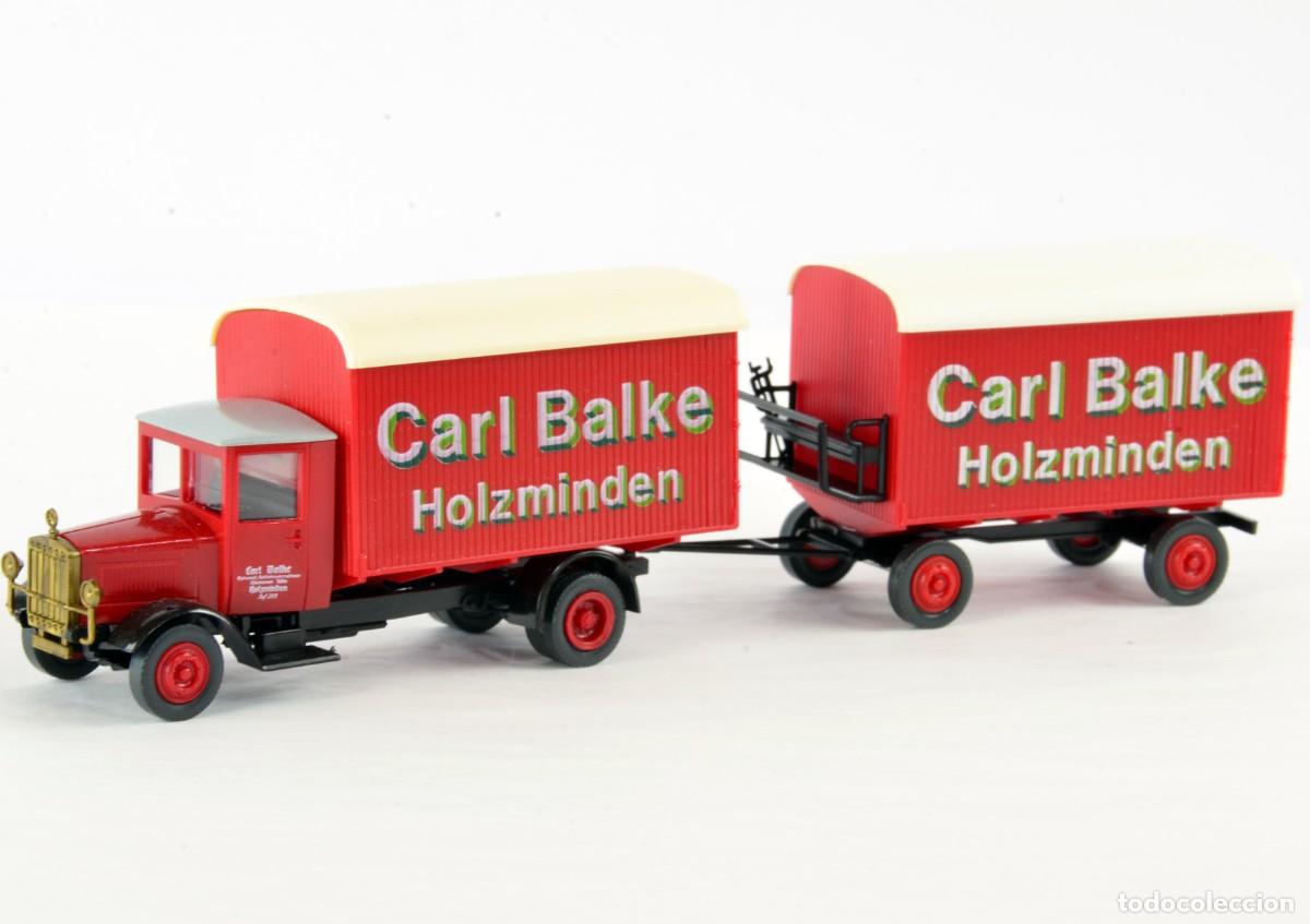 Coches a escala: Roskopf Escala H0 1:87 Cami&oacute;n Mercedes Benz L5 con Remolque Carl Balke