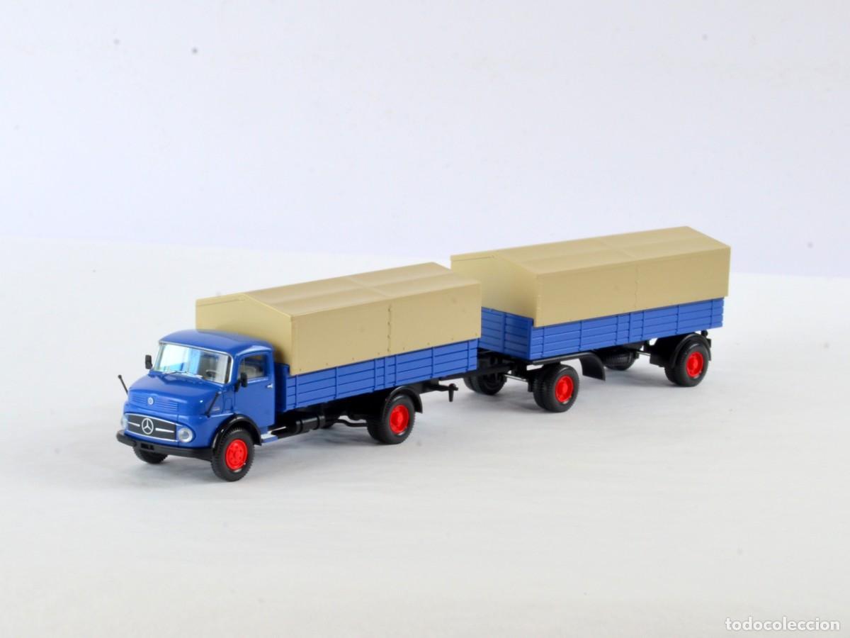 Coches a escala: Wiking Escala 1:87 H0 Cami&oacute;n Mercedes Benz L1113 con Remolque Impecable con Caja