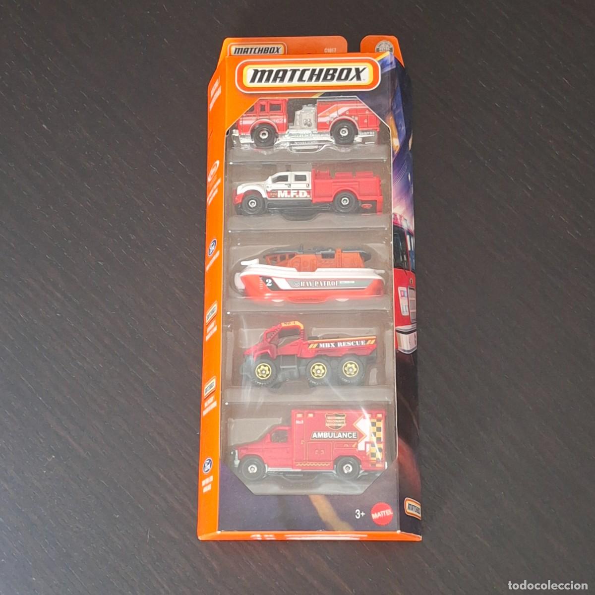 Coches a escala: MATCHBOX 2025 - RESCUE 5 PACK - FORD F-550 SUPER DUTY E-350 AMBULANCIA BAY BRIGADE TRAIL TRACKER