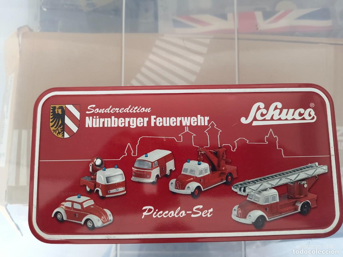 Coches a escala: Conjunto de miniaturas Schuco Piccolo, escala 1:90, edi&ccedil;&atilde;o Bombeiros de Nuremberg, 5 pe&ccedil;as, embalage