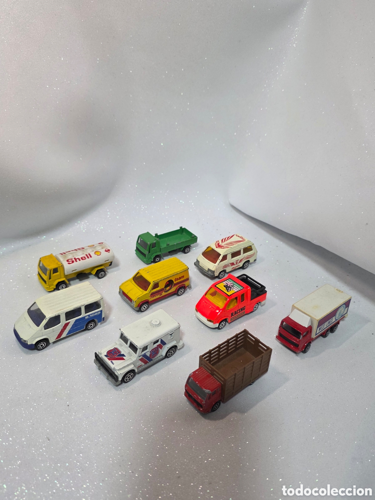 Coches a escala: Lote 9 vehiculos majorette transporte a&ntilde;os 80/90