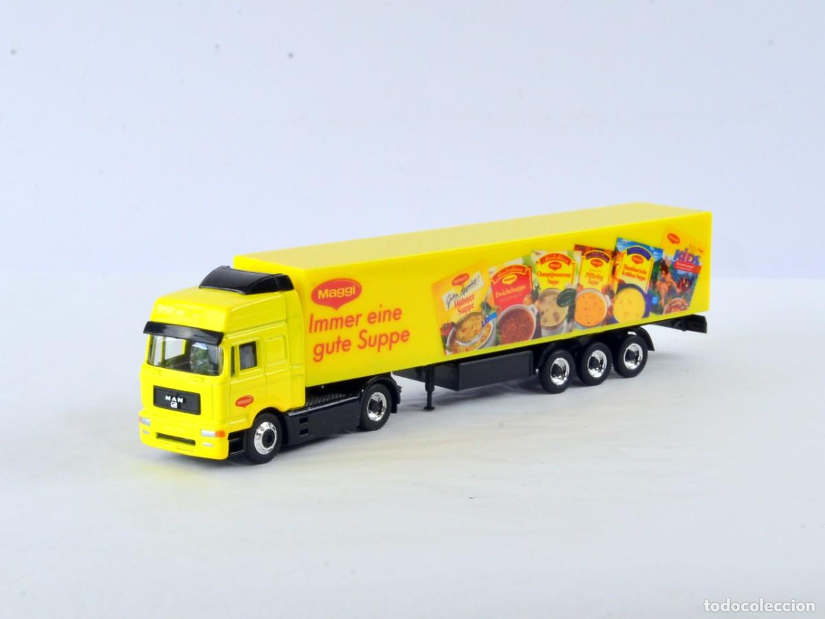 Coches a escala: Schuco Junior Line Escala 1:87 H0 Cami&oacute;n Articulado MAN F2000 Maggi Impecable con Caja