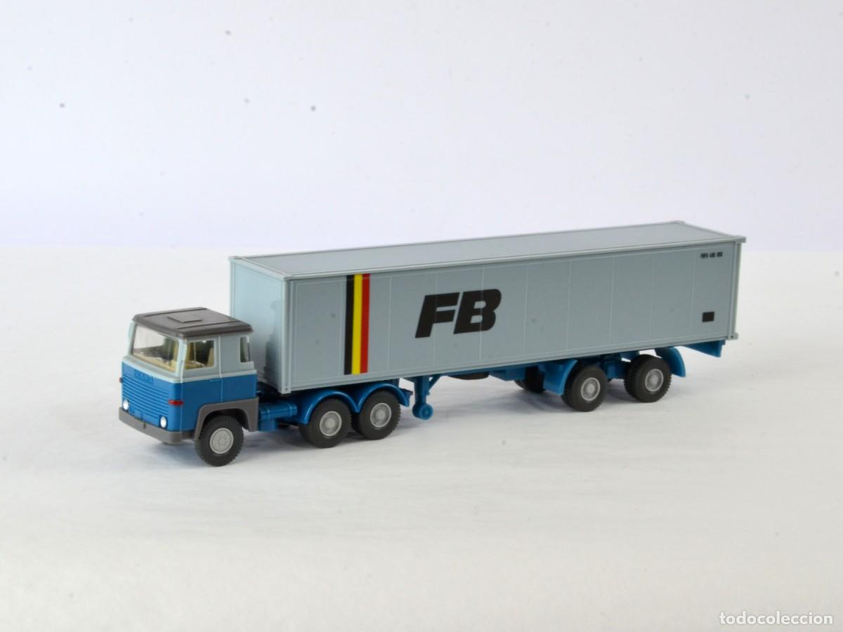 Coches a escala: Wiking Escala 1:87 H0 Antiguo Camion Articulado Scania 111 Contenedor FB 1978 - 82