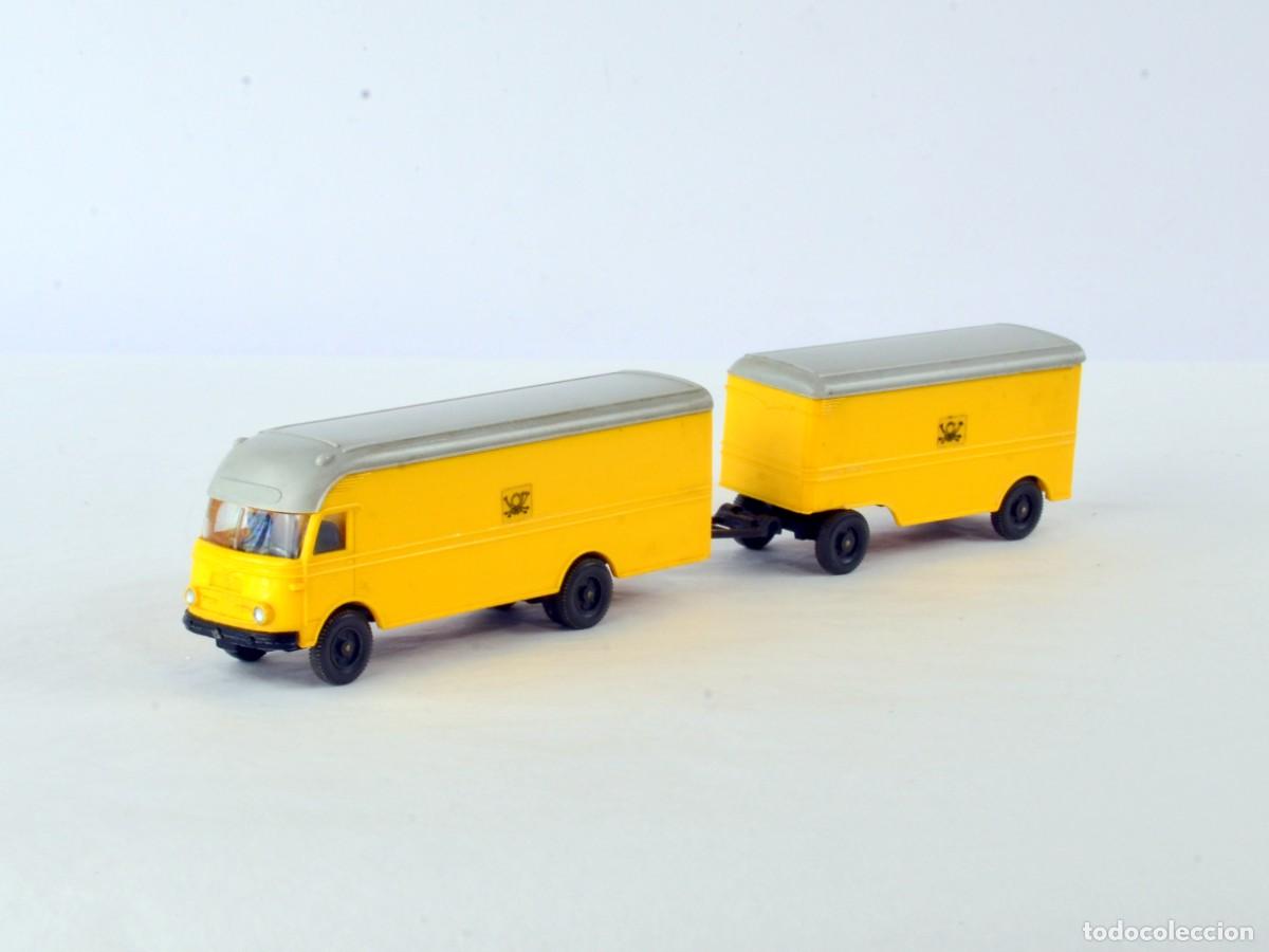 Coches a escala: Wiking 1:87 H0 Antiguo Cami&oacute;n Ackermann Pullman Mercedes Benz LP312 con Remolque Correos 1968 - 70