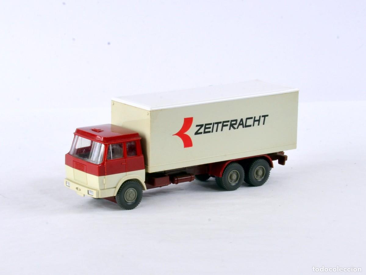Coches a escala: Wiking Escala 1:87 H0 Antiguo Cami&oacute;n Hanomag Henschel con Remolque Zeitfracht 1973 - 75