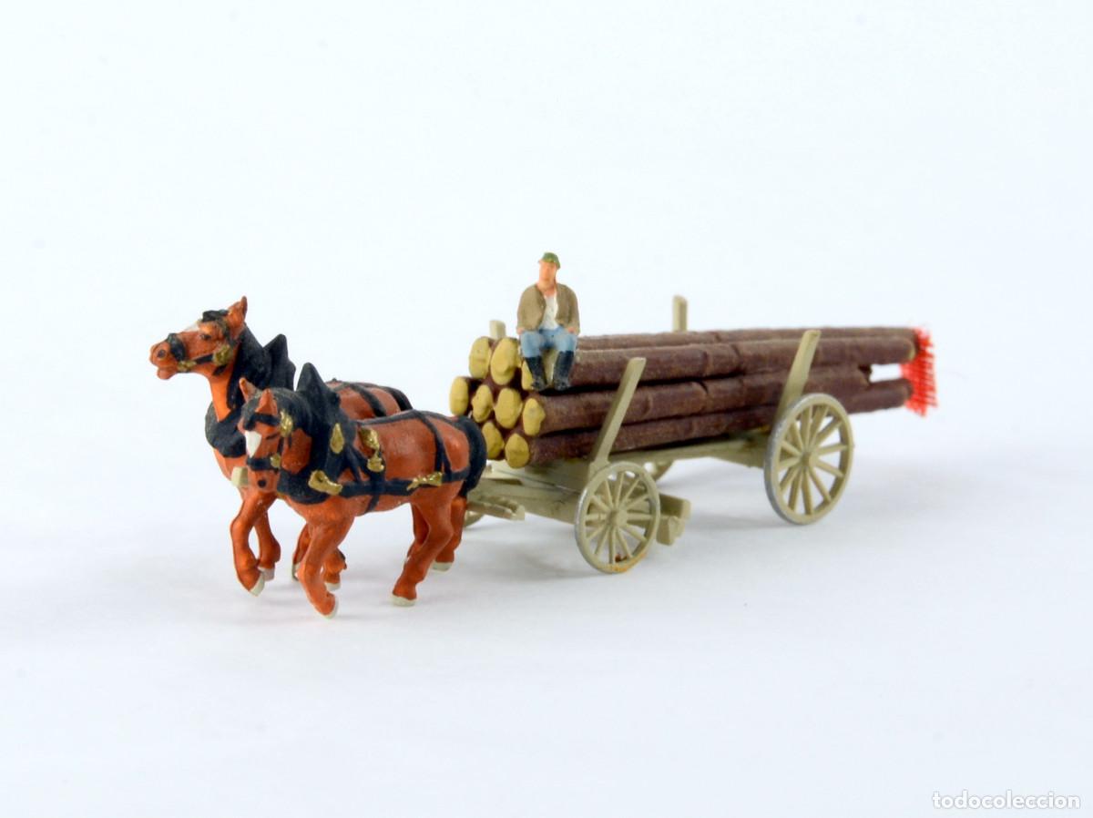 Coches a escala: Preiser Escala N 1:160 79471 Carro con Madera Tirado por Caballos