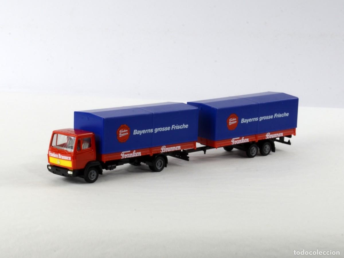 Coches a escala: Herpa Escala 1:87 H0 Mercedes Benz LN2 Franken Brunnen con Remolque