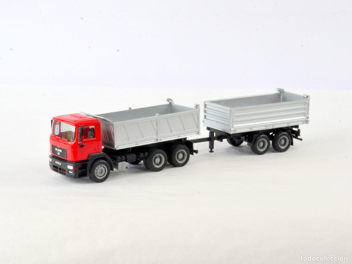 Coches a escala: Herpa Escala 1:87 H0 Cami&oacute;n Volquete MAN TGA con Remolque Volquete