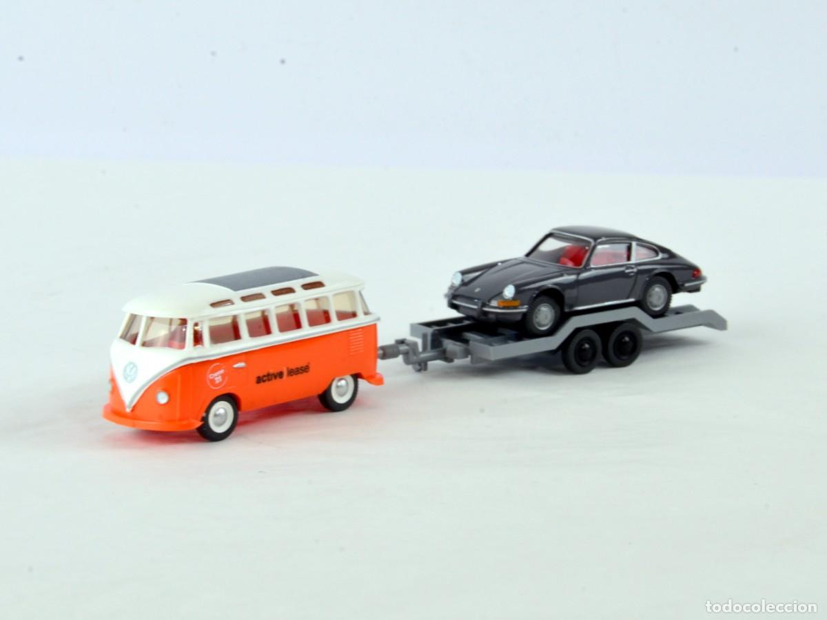 Coches a escala: Wiking Escala 1:87 H0 Volkswagen T1 Samba, Remolque y Porsche 911 &rdquo;Activa Lease&rdquo; Impecable