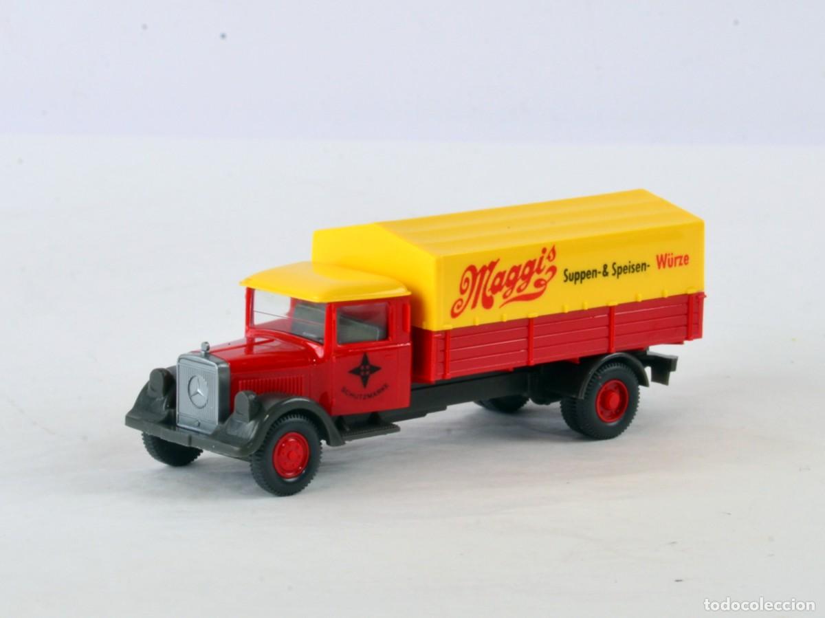 Coches a escala: Wiking Escala 1:87 H0 Cami&oacute;n Mercedes Benz L2500 Maggi&acute;s Impecable