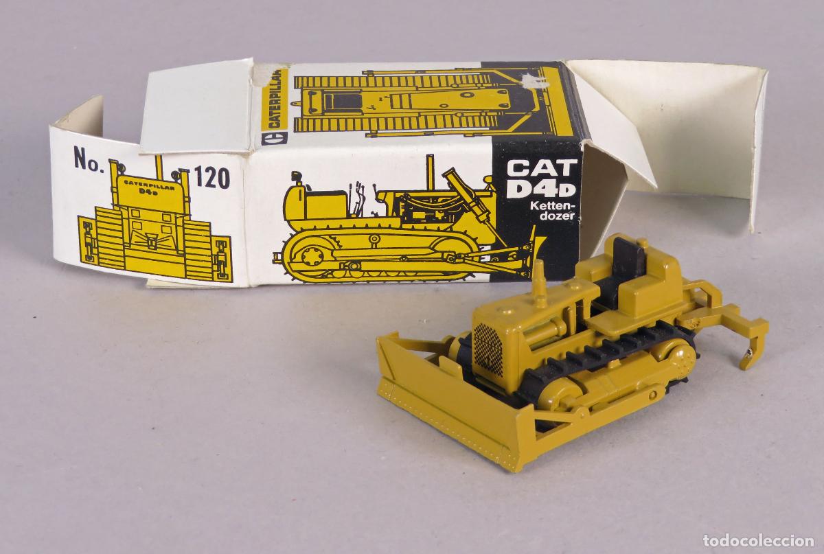 Coches a escala: Tractor Excavadora D4d Caterpillar NZG 120 Western Germany con caja escala peque&ntilde;a