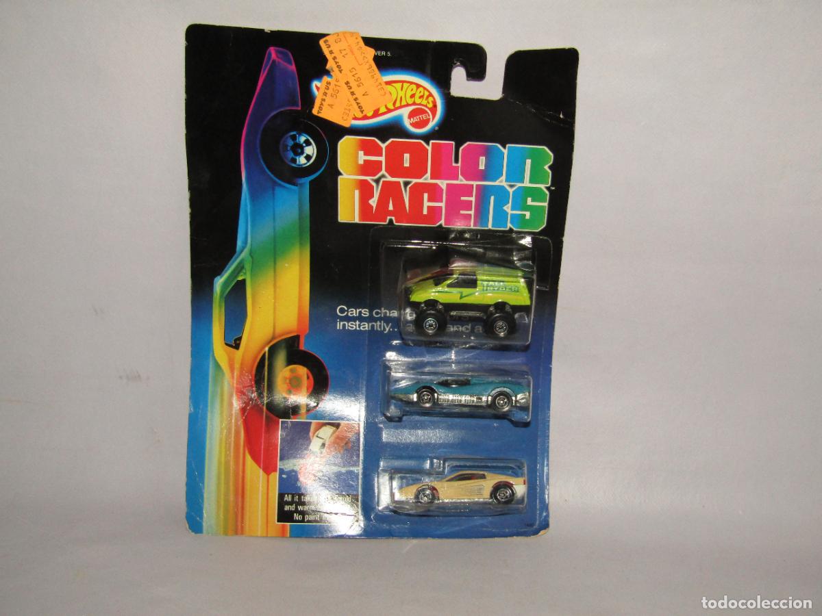 Coches a escala: Antiguo Bl&iacute;ster Vintage 3 Autom&oacute;viles HOT WHEELS Serie COLOR RACERS de MATTEL del A&ntilde;o 1987