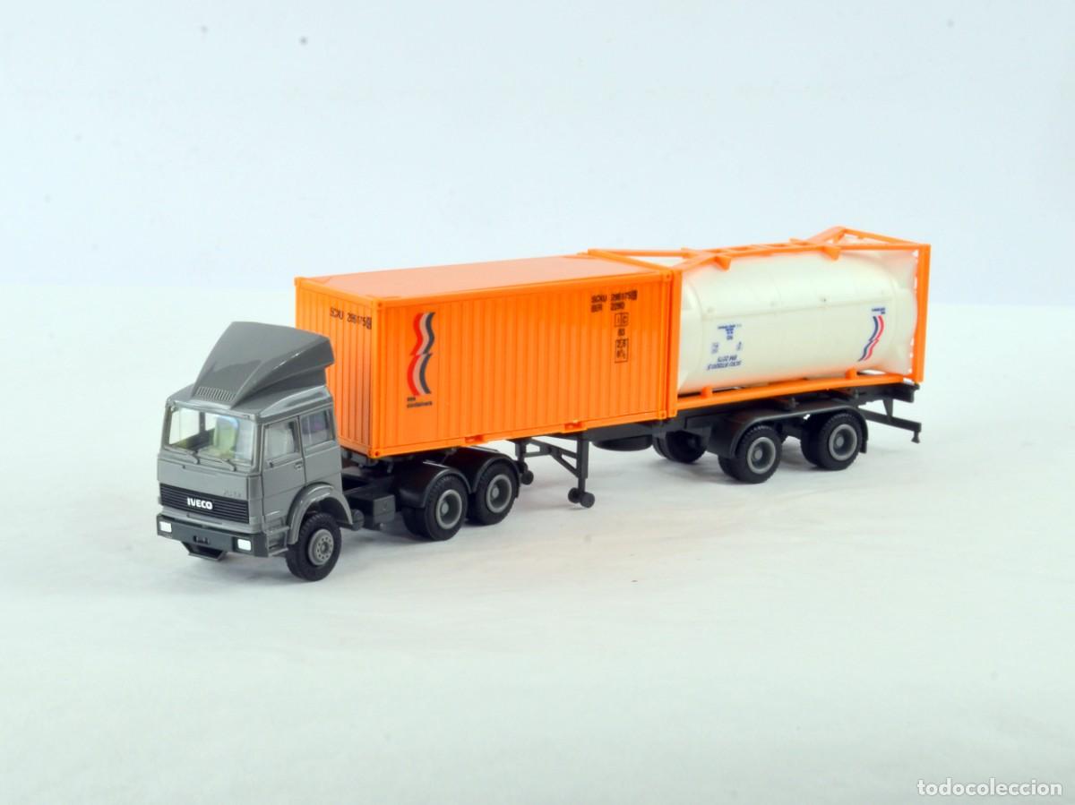 Coches a escala: Herpa Escala 1:87 H0 Cami&oacute;n Articulado Iveco Turbo Dos Contenedores Impecable con Caja