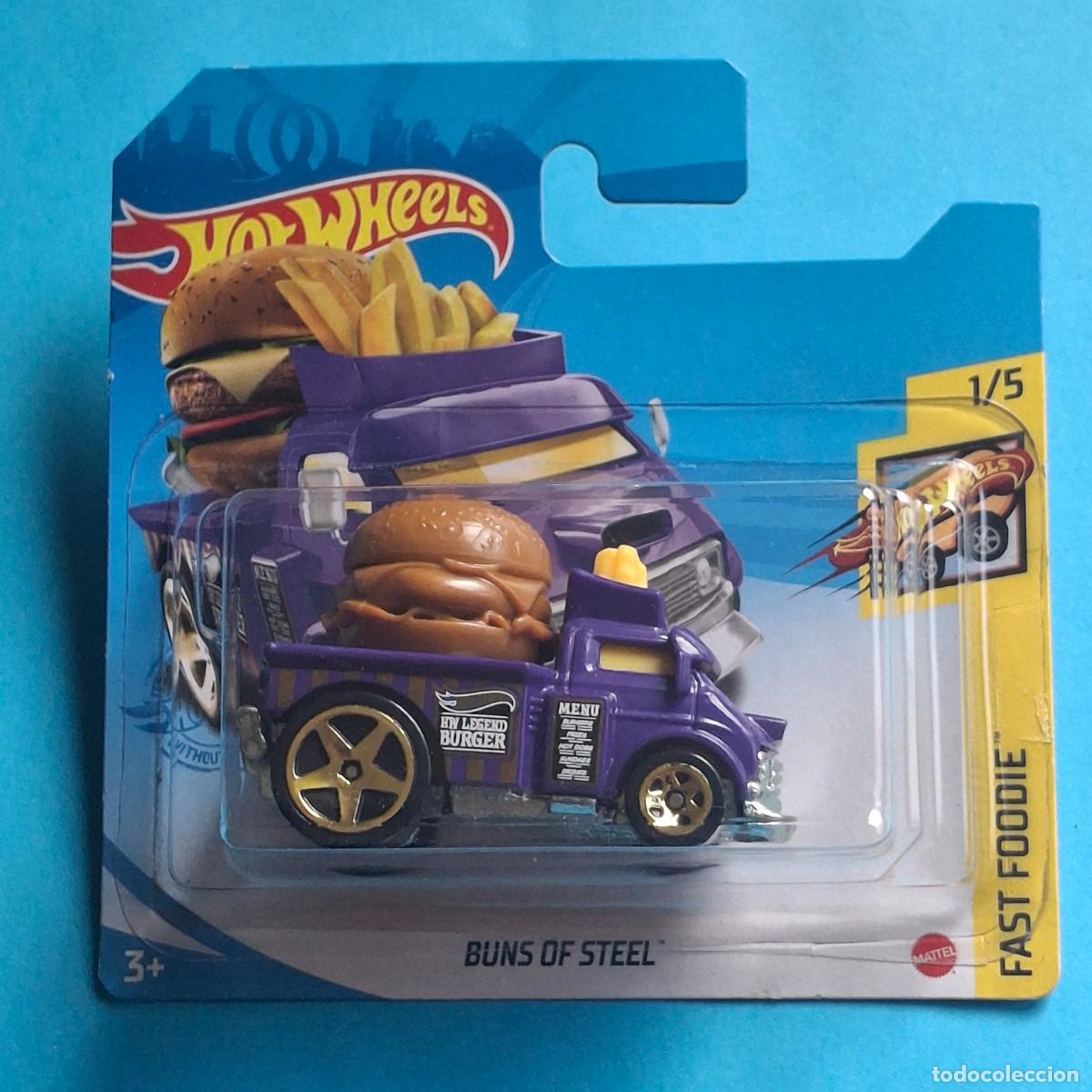 Coches a escala: HOT WHEELS 2021 15/250 - BUNS OF STEEL HAMBURGUESA FAST FOODIE 1/5 - NUEVO EN BLISTER - ESCALA 1:64