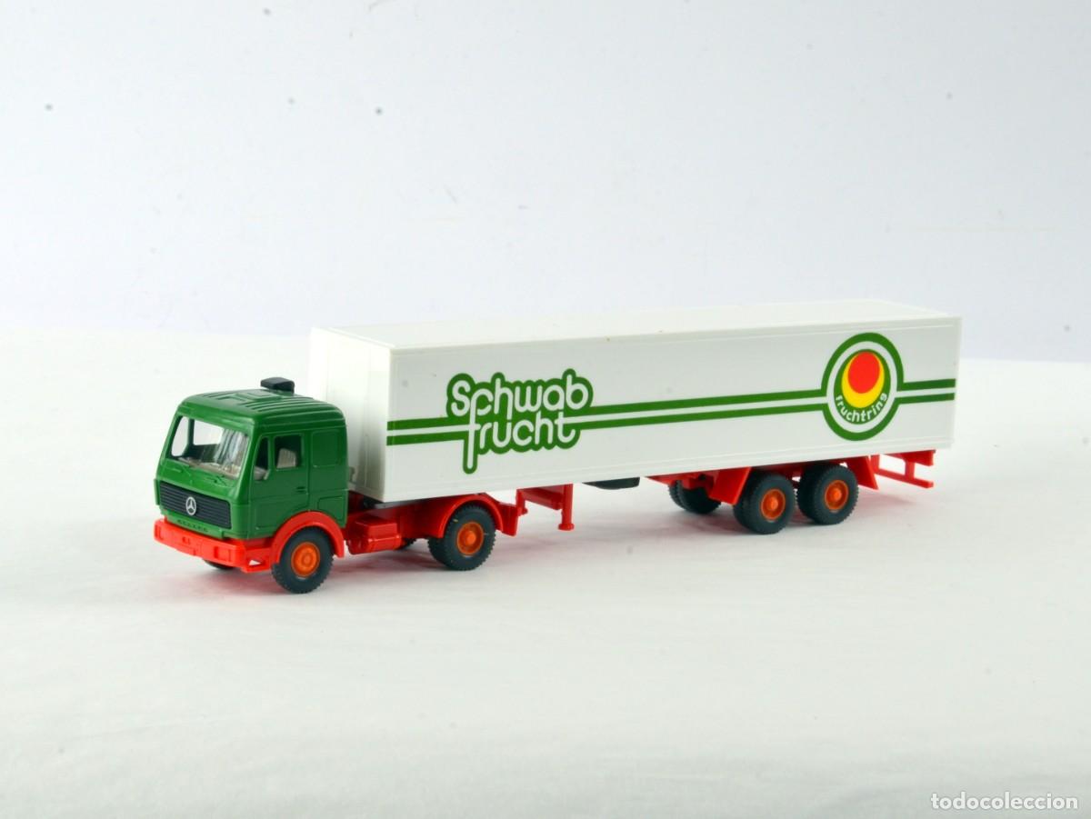 Coches a escala: Wiking Escala 1:87 H0 Cami&oacute;n Articulado Mercedes Benz NG Schwab Frucht Impecable con Caja