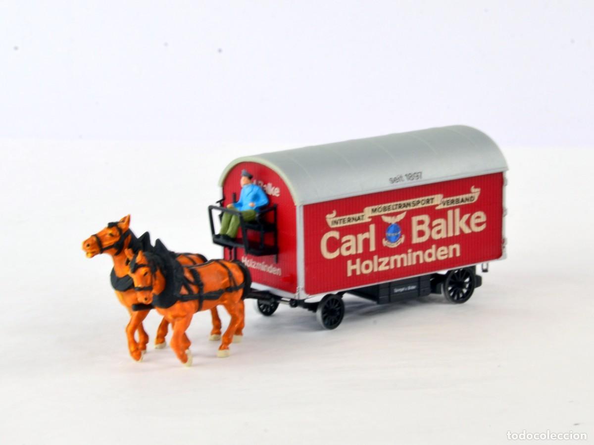 Coches a escala: Preiser Escala 1:90 1:87 H0 Carro de Mudanzas Tirado por Dos Caballos Carl Balke