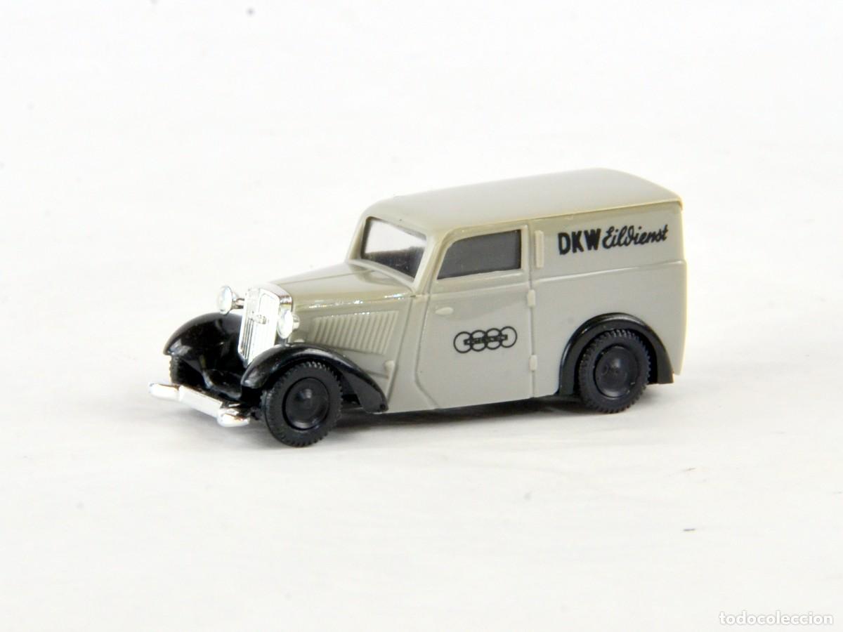 Coches a escala: Brekina Escala 1:87 H0 DKW F7 Furgoneta DKW Eildienst Gris con Caja