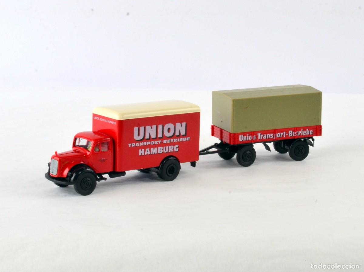 Coches a escala: Brekina Escala 1:87 H0 Cami&oacute;n Mercedes Benz L311 Union con Remolque