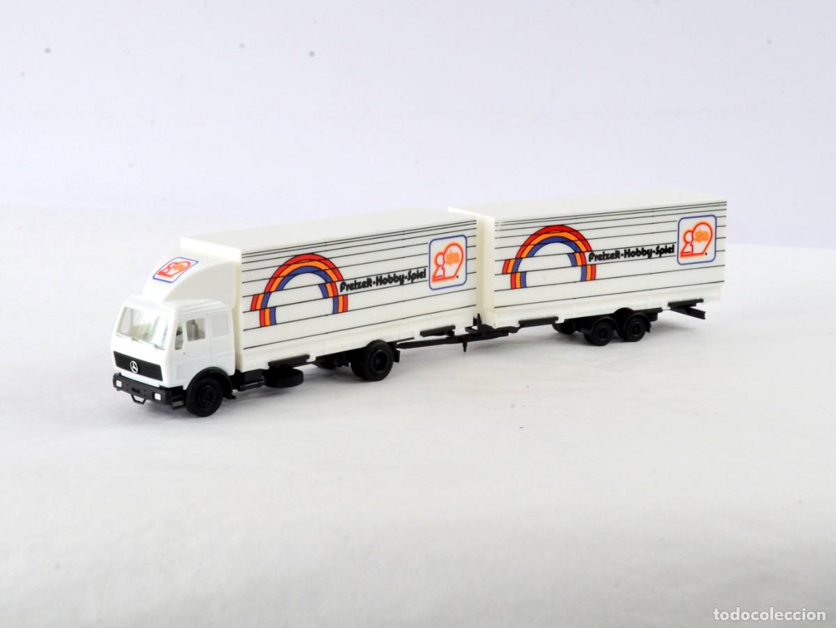 Coches a escala: Herpa Escala 1:87 H0 Cami&oacute;n Mercedes Benz NG con Remolque F.H.S Promocional 1984 Impecable con Caja