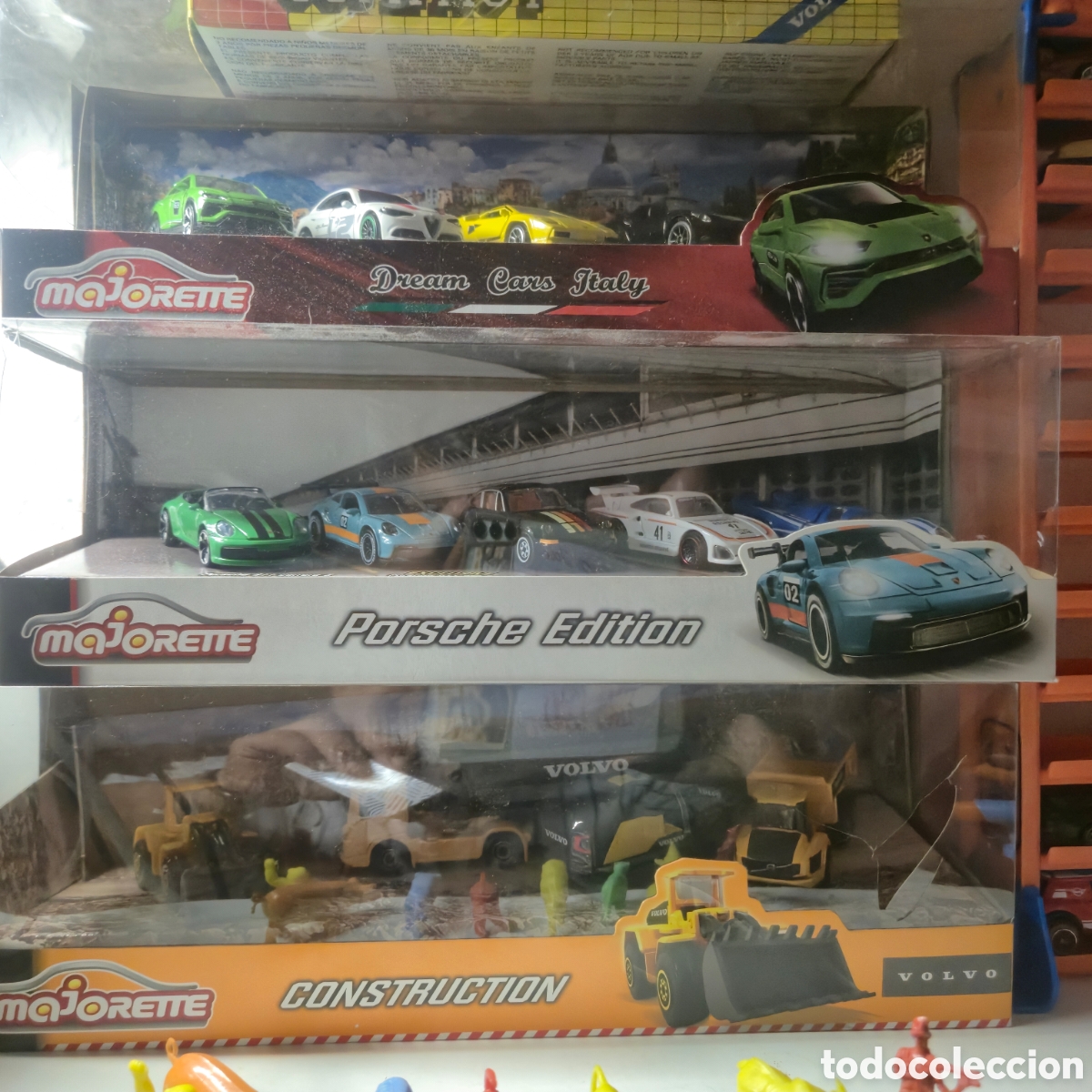 Coches a escala: 3 COFRES CAJAS PRECINTADAS COCHES MAJORETTE PORSCHE, ITALIA DREAMS CARS Y CONSTRUCCI&Oacute;N