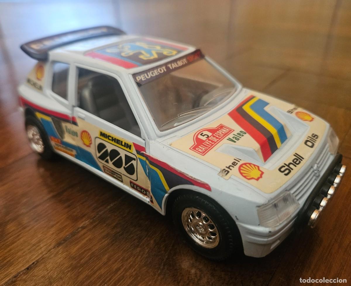 Coches a escala: Peugeot 205 Turbo 16 blanco Rallye de Espa&ntilde;a - marca Mira referencia 1027 escala 1/25 made in Spain