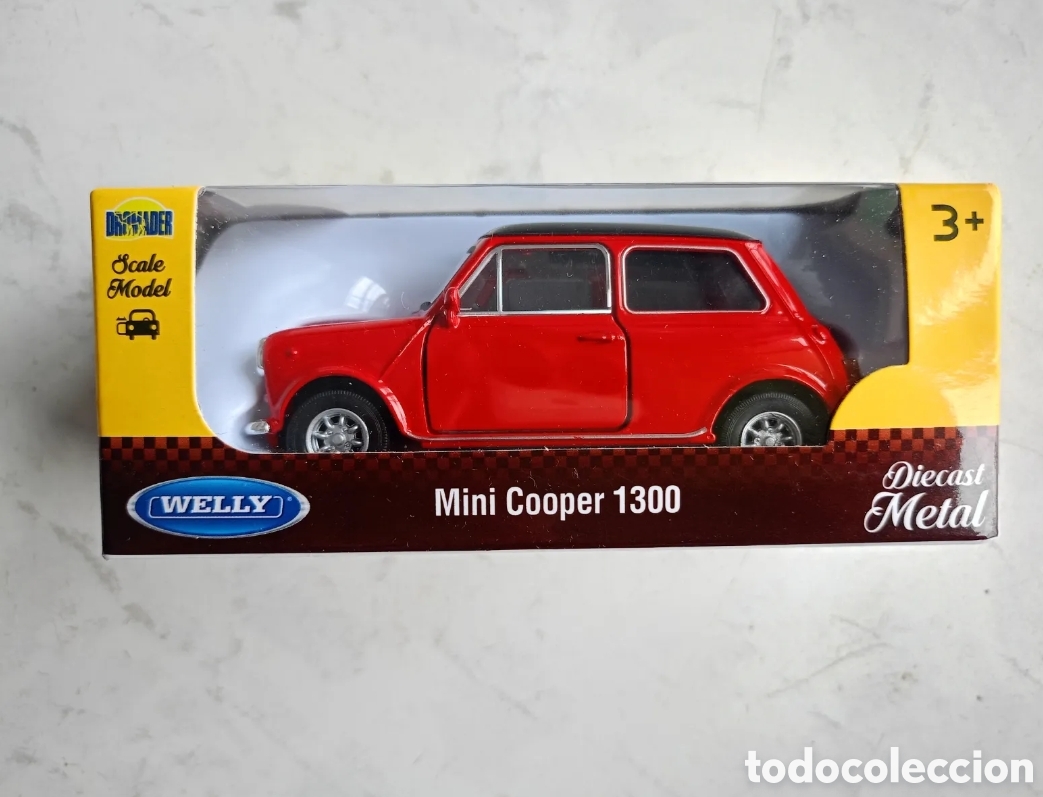 Coches a escala: Mini Cooper 1300 Welly rojo diecast metal 1:18