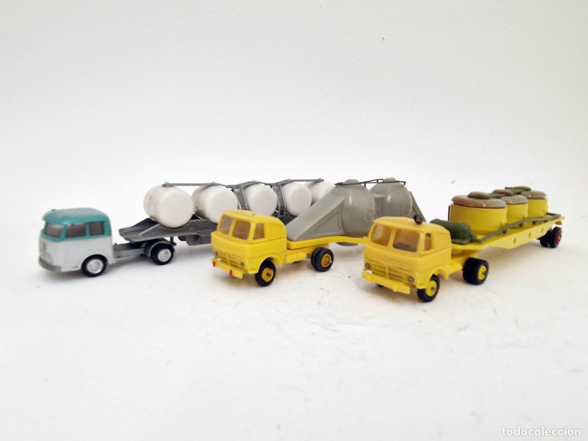 Model Cars: LOTE TRES CAMIONES MINIATURA REMOLQUE ANGUPLAS BARREIROS Y NOREV CONTAINERS CIMENT 50 60