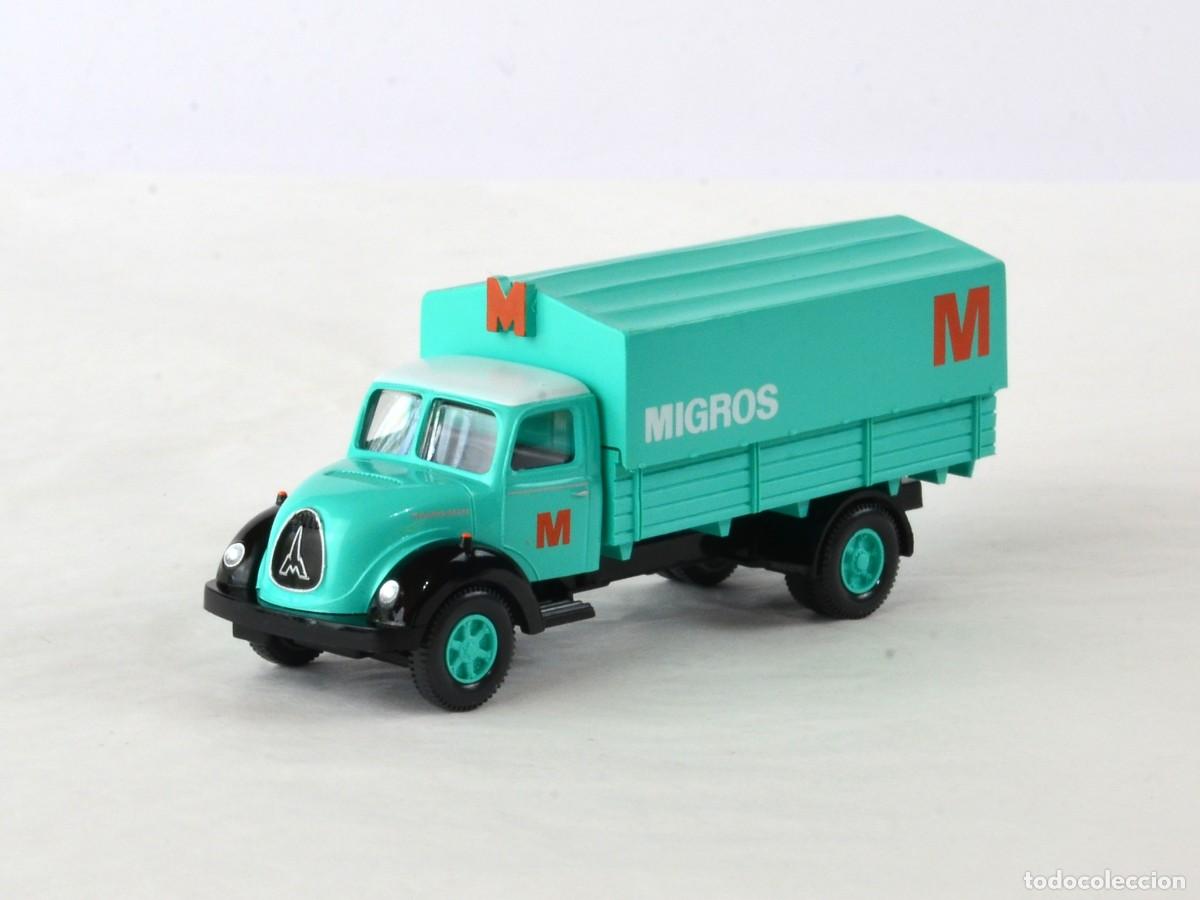 Coches a escala: Wiking Escala 1:87 H0 Cami&oacute;n Magirus Deutz Sirius Migros Impecable con Caja