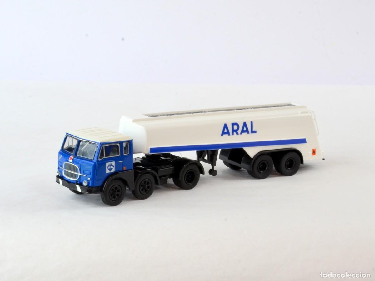 Coches a escala: Brekina Starline Escala 1:87 H0 Cami&oacute;n Cisterna Articulado Fiat 690T Aral Impecable con Caja